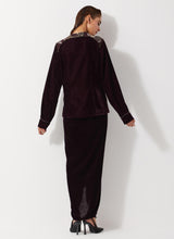 Burgandy Velvet Peplum Jacket Paired With Velvet Drape Skirt