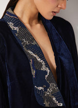 Navy Blue Peplum Velvet Jacket Paired With Flared Embroidery Trouser