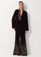 Burgandy Peplum Velvet Jacket Paired With Flared Embroidery Trouser