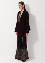 Burgandy Peplum Velvet Jacket Paired With Flared Embroidery Trouser