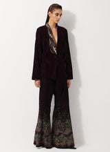 Burgandy Peplum Velvet Jacket Paired With Flared Embroidery Trouser