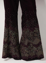 Burgandy Peplum Velvet Jacket Paired With Flared Embroidery Trouser