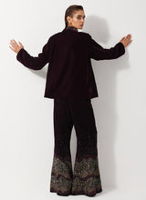 Burgandy Peplum Velvet Jacket Paired With Flared Embroidery Trouser