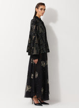 Black All Over Embroidered Jacket In Velvet Paired With Tulle Embellished Skirt
