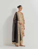 Gold And Black Cross Stitch Gota Patti And Mirror Work Embroidered Kurta Set