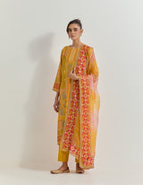 Ochre Kurta Set With Cross Stitch Embroidery With Bead Work