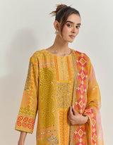 Ochre Kurta Set With Cross Stitch Embroidery With Bead Work