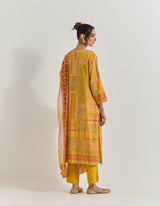 Ochre Kurta Set With Cross Stitch Embroidery With Bead Work