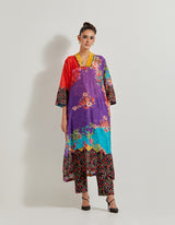 Creeper Chanderi Silk Long Kurta Paired With Stretch Lycra Printed Pants