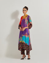 Creeper Chanderi Silk Long Kurta Paired With Stretch Lycra Printed Pants