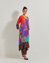 Creeper Chanderi Silk Long Kurta Paired With Stretch Lycra Printed Pants