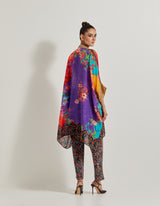 Creeper Kaftan Kurta With Hand Embellished Neckline And Cuff Paired With Printed Lycra Pants