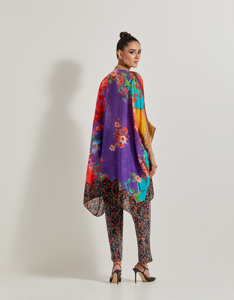 Creeper Kaftan Kurta With Hand Embellished Neckline And Cuff Paired With Printed Lycra Pants