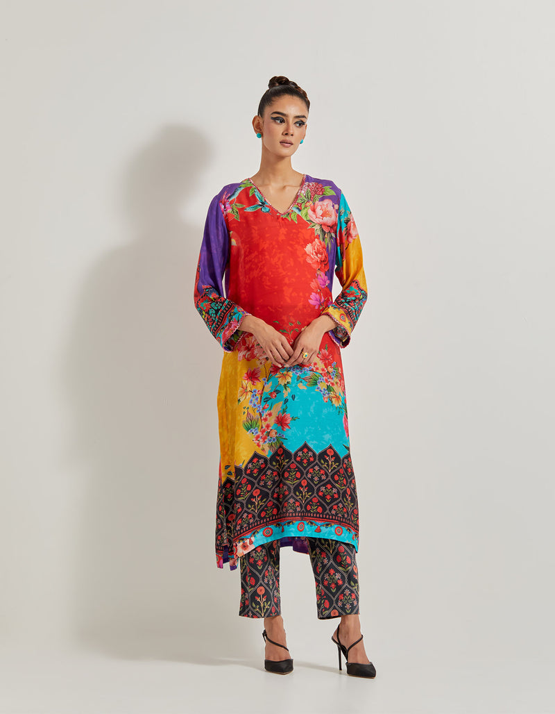 Creeper Modal Silk Kurta With Printed Lycra Pants