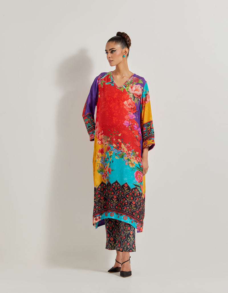 Creeper Modal Silk Kurta With Printed Lycra Pants