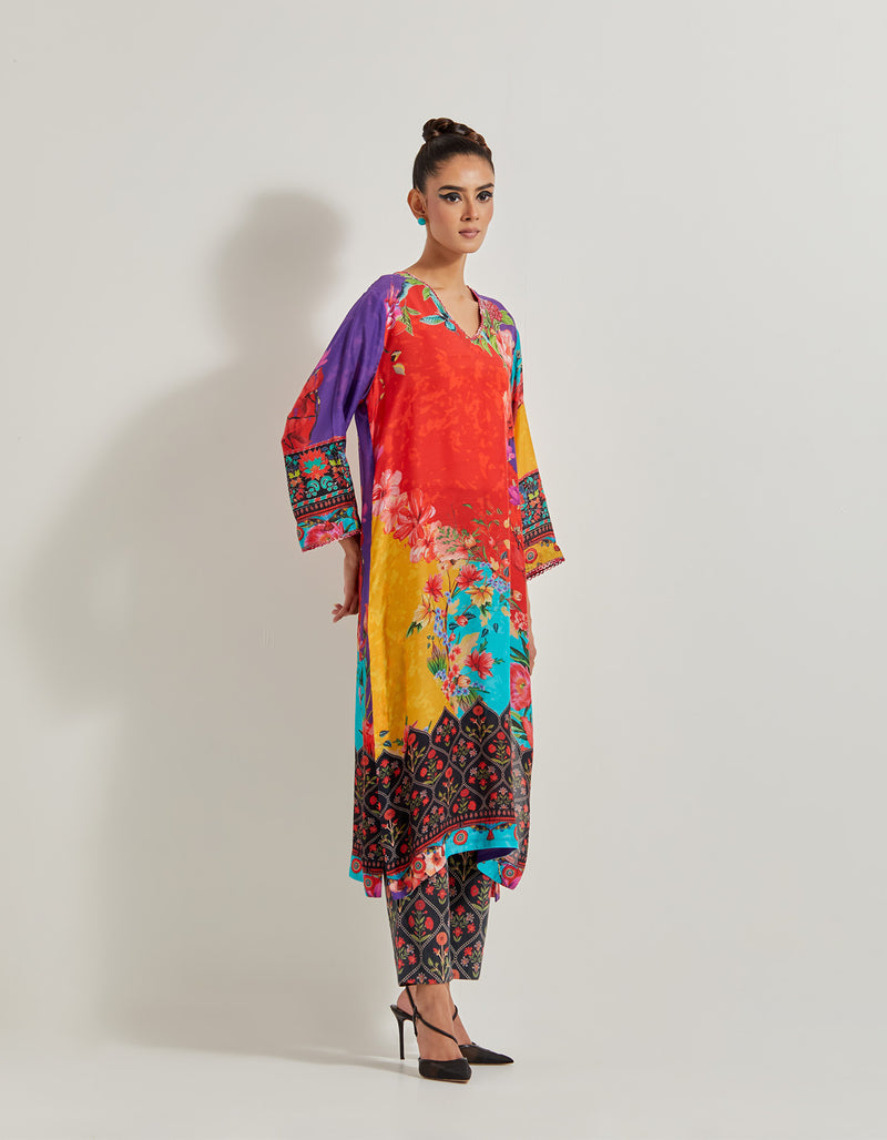 Creeper Modal Silk Kurta With Printed Lycra Pants