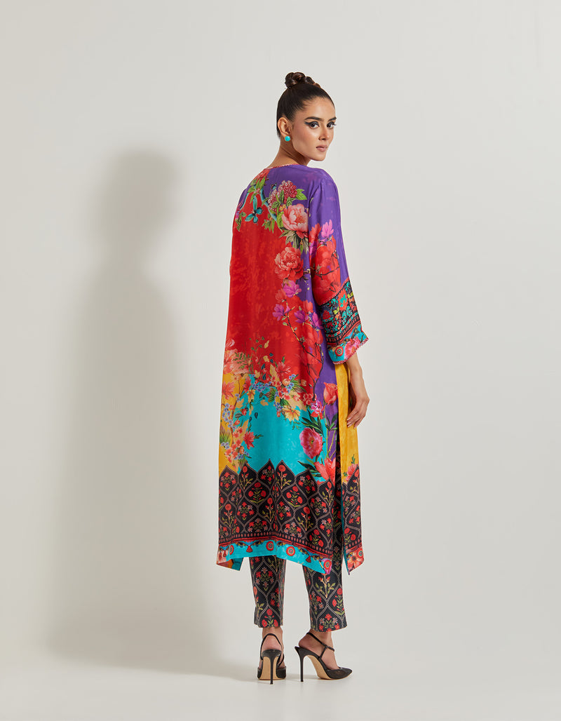 Creeper Modal Silk Kurta With Printed Lycra Pants