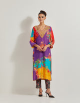 Creeper Modal Silk Hand Embellished Kurta Paired With Printed Lycra Pants