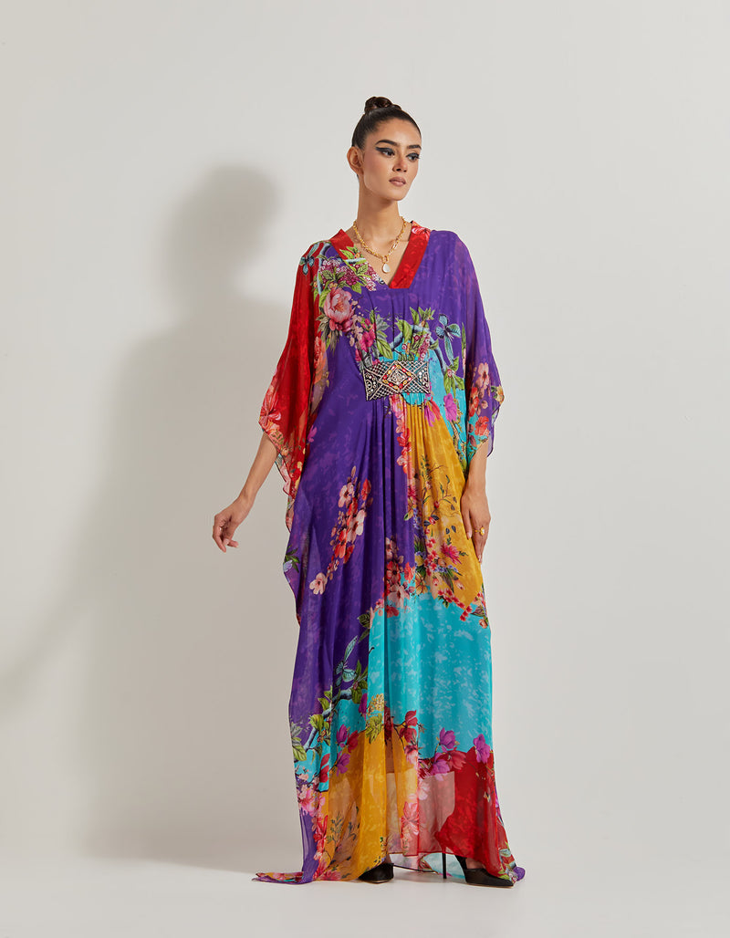 Creeper Georgette Kaftan With Hand Embellished Brooch With Crepe Inner