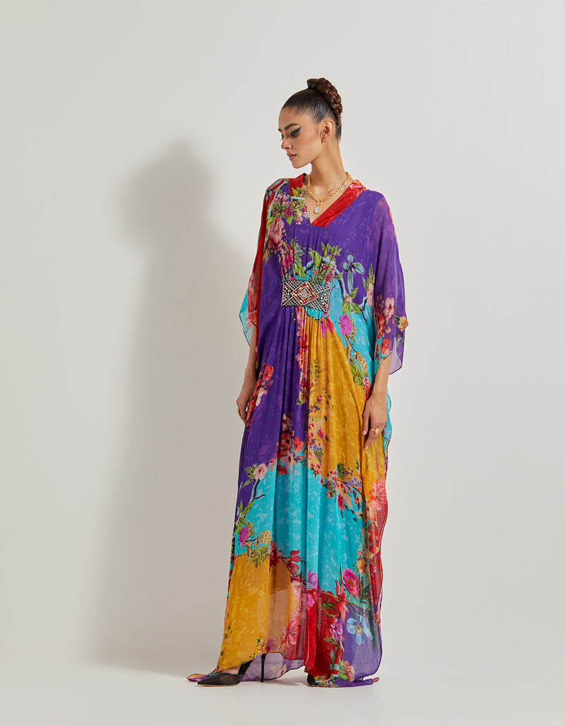 Creeper Georgette Kaftan With Hand Embellished Brooch With Crepe Inner