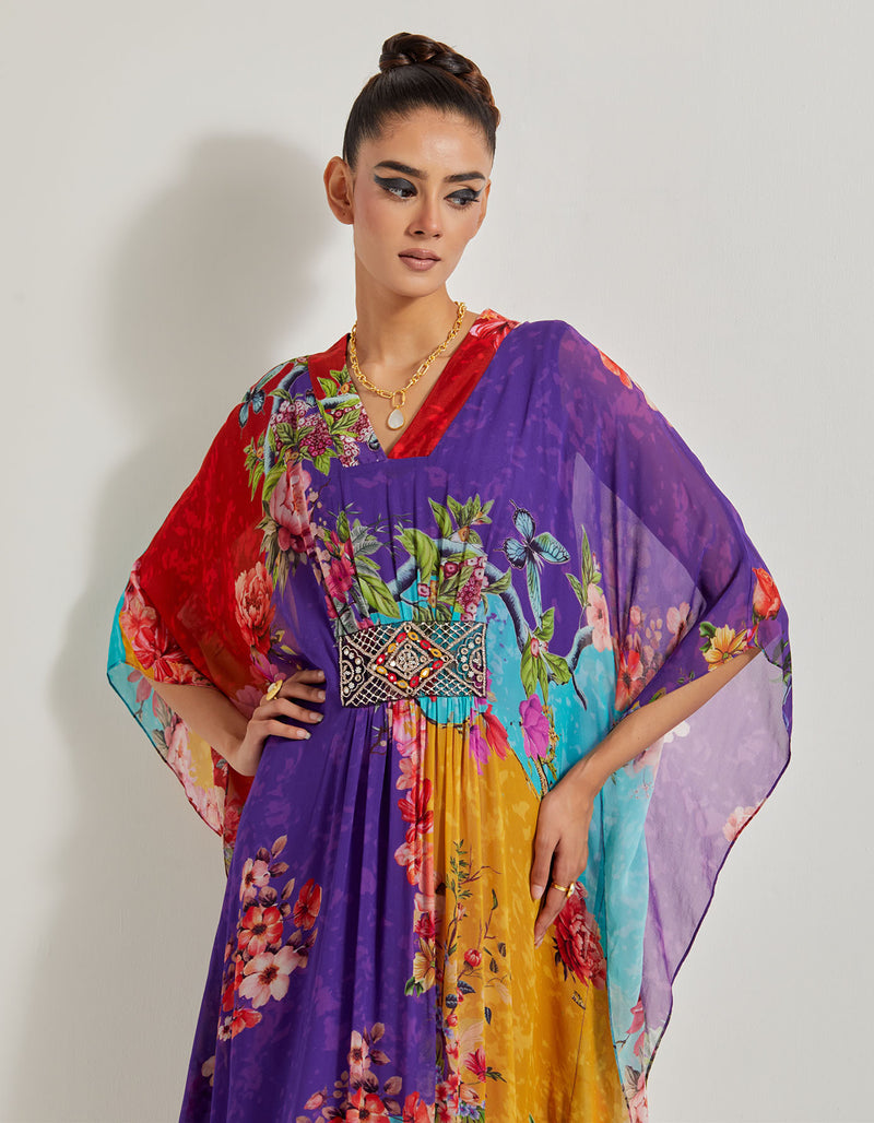 Creeper Georgette Kaftan With Hand Embellished Brooch With Crepe Inner