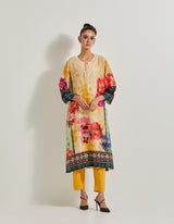 Foresta Kurta With Crochet Neck Line And Stretch Poplin Lycra Pants