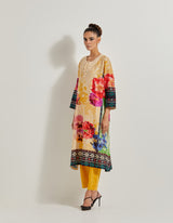 Foresta Kurta With Crochet Neck Line And Stretch Poplin Lycra Pants