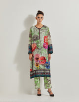 Foresta Chanderi Silk Kurta Paired With Printed Lycra Pants