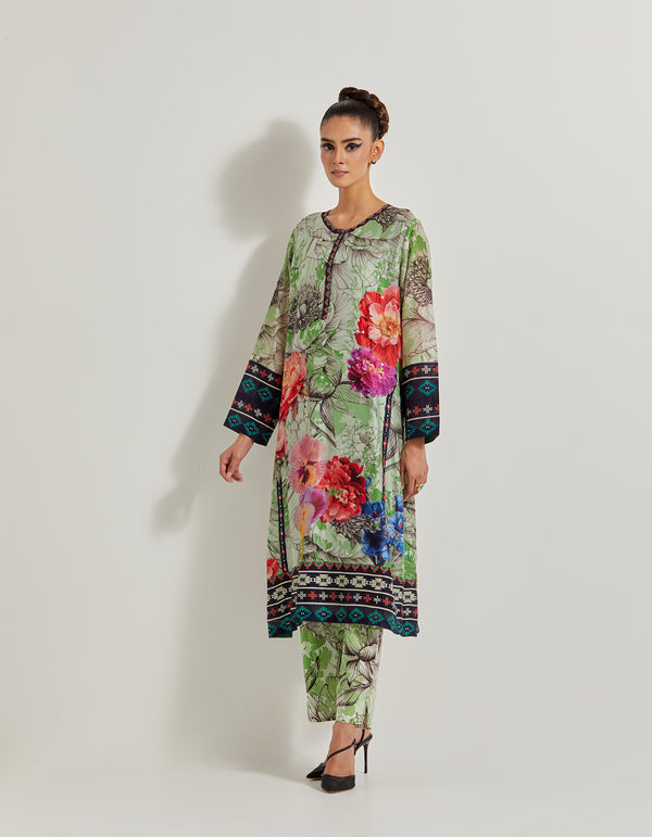 Foresta Chanderi Silk Kurta Paired With Printed Lycra Pants