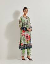 Foresta Chanderi Silk Kurta Paired With Printed Lycra Pants