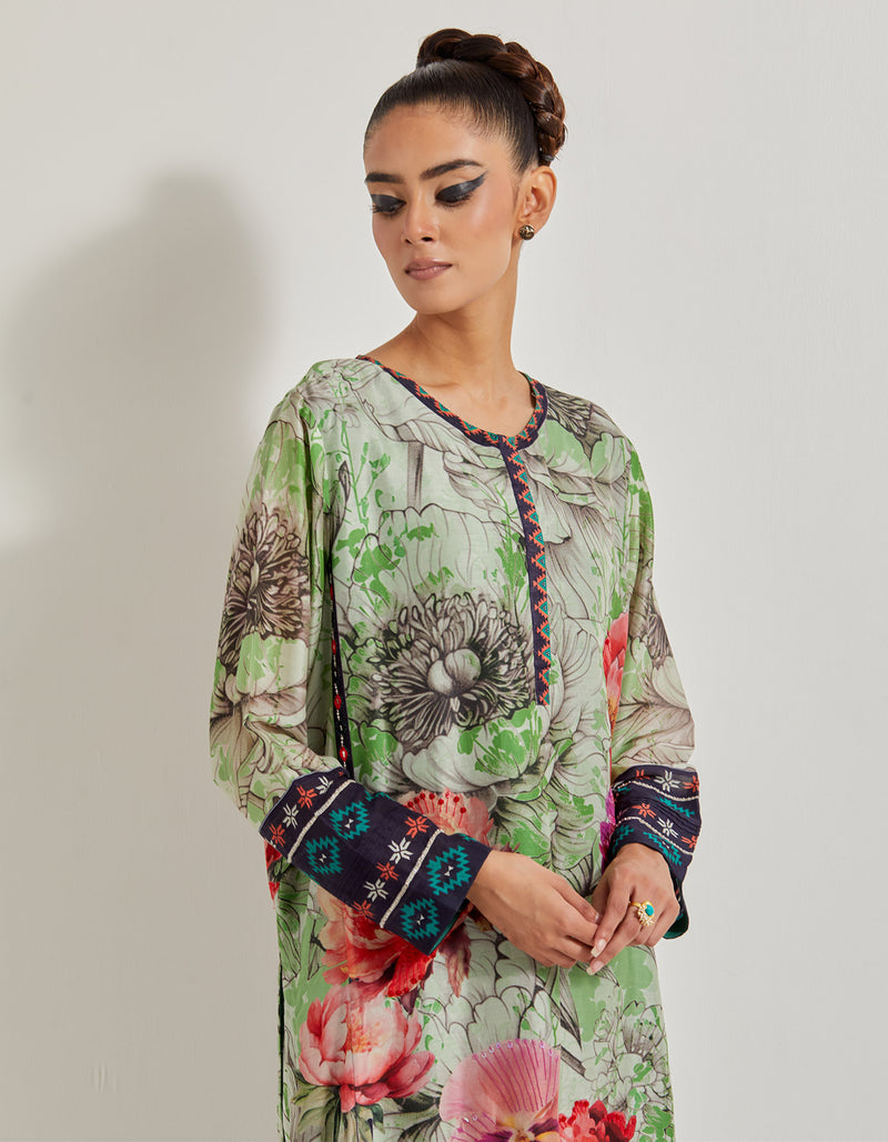 Foresta Chanderi Silk Kurta Paired With Printed Lycra Pants