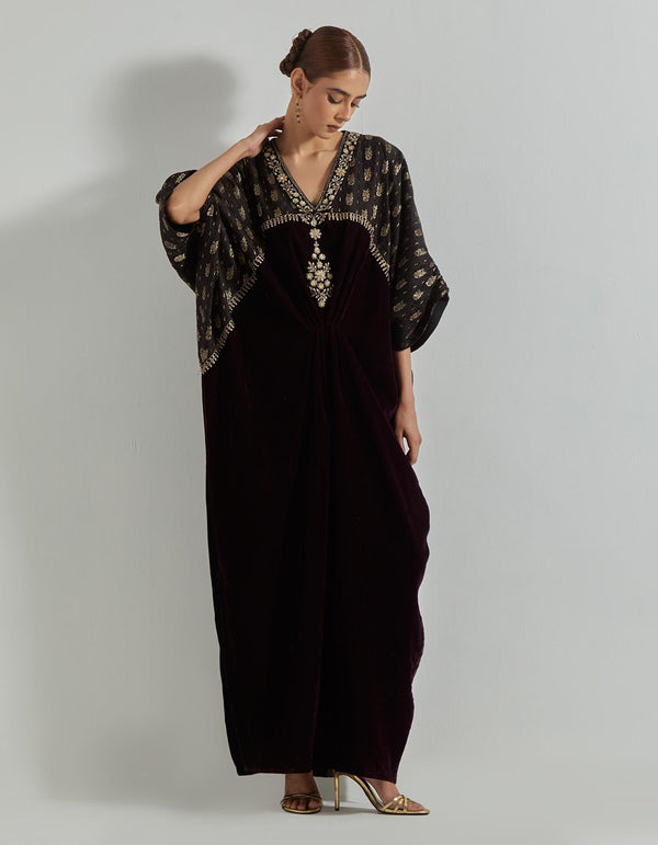 Rangrez Wine Velour Kaftan