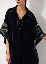 Navy Blue Velvet Embellished Kaftan Dress