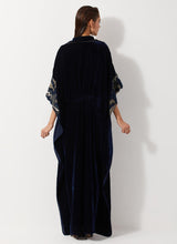Navy Blue Velvet Embellished Kaftan Dress