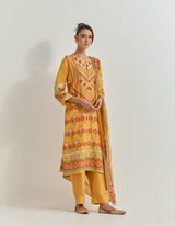 Ochre Kurta Set With Gota Work And Cross Stitch Embroidery