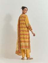 Ochre Kurta Set With Gota Work And Cross Stitch Embroidery