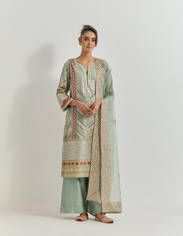 Sage Green Kurta Set With Gota Patti And Cross Stitch Embroidery