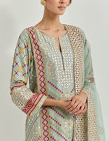 Sage Green Kurta Set With Gota Patti And Cross Stitch Embroidery