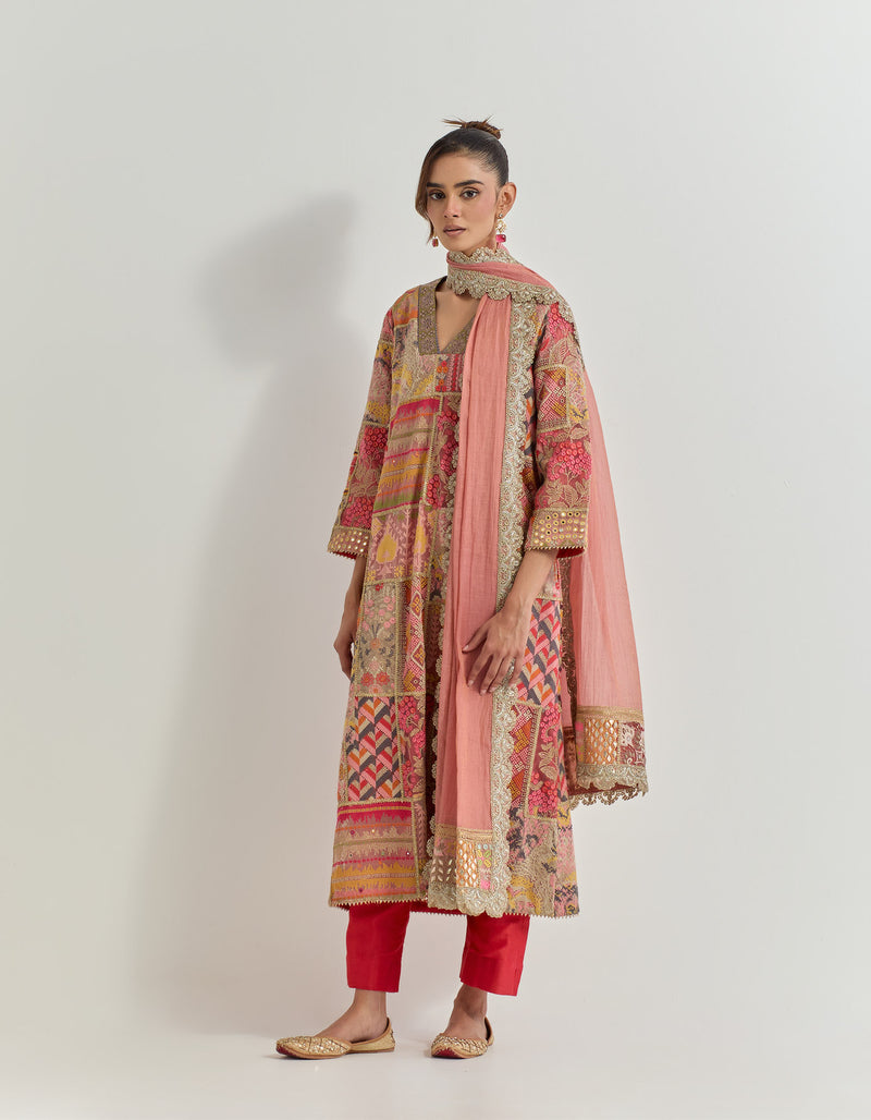 Red And Pink Kurta Set