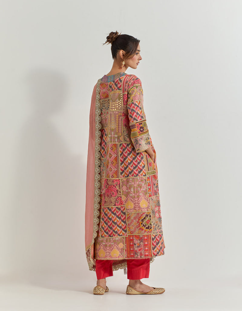 Red And Pink Kurta Set