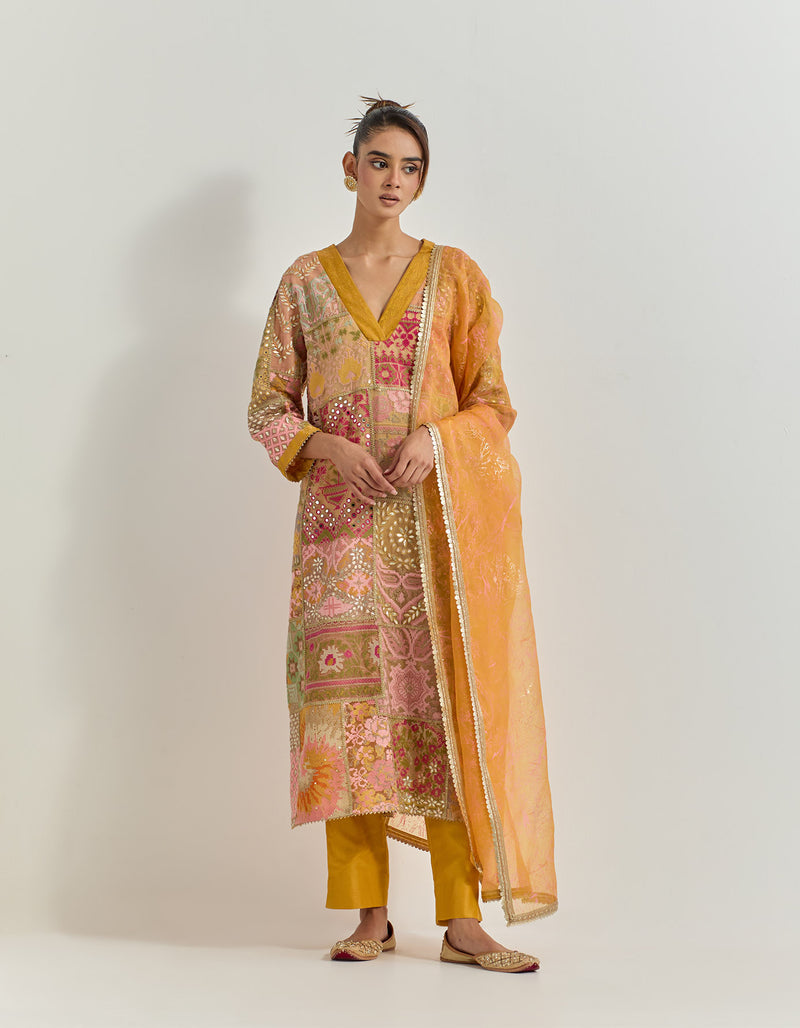 Yellow Kurta Set with Hand Work