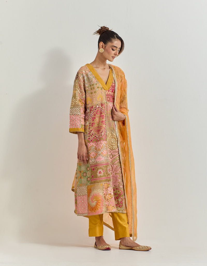 Yellow Kurta Set with Hand Work