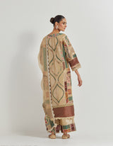 Patch Work Embroidered A Line Kurta With Organza And Brocade Patch Dupatta And Pants