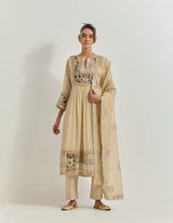 Beige Kurta Set With Gota Patti And Cross Stitch Hand Embroidery