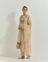 Beige Kurta Set With Gota Patti And Cross Stitch Hand Embroidery