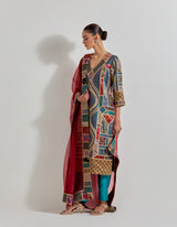 Multicolour Patch Work Embroidered Kurta Set