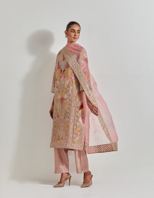 Pink Patch Work Embroidered Kurta Set