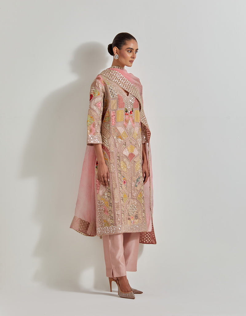 Pink Patch Work Embroidered Kurta Set