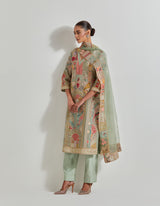 Sage Green Patch Work Embroidered Kurta Set