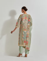 Sage Green Patch Work Embroidered Kurta Set